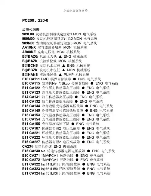 小松挖机故障代码