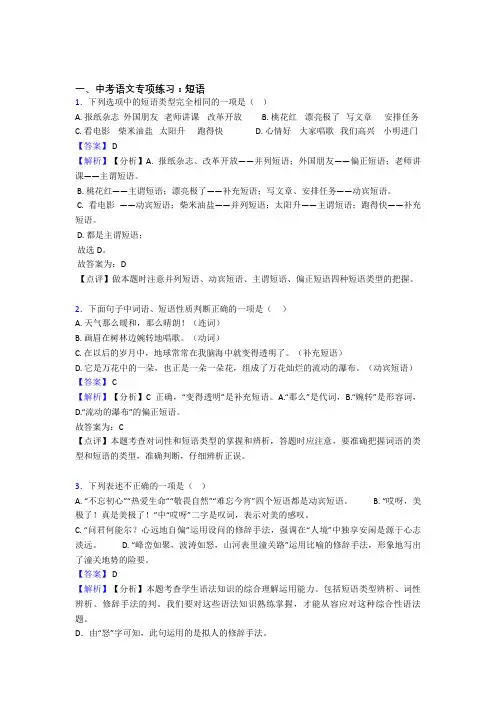 新部编初中中考 语文  短语专项训练及解析