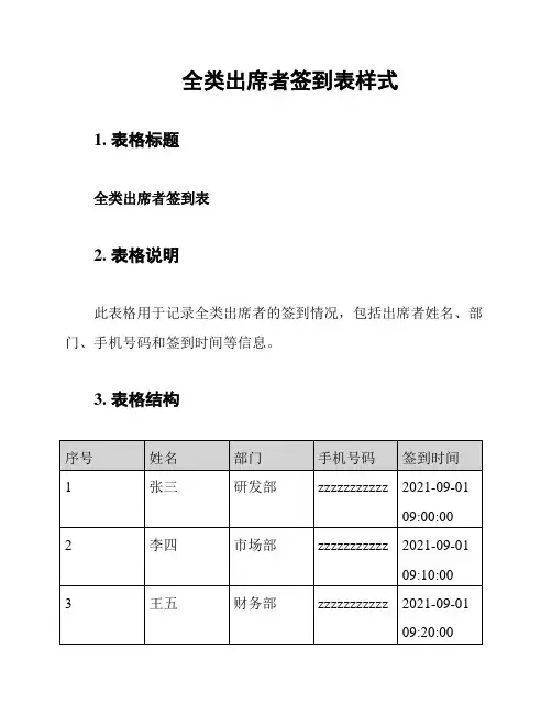 全类出席者签到表样式