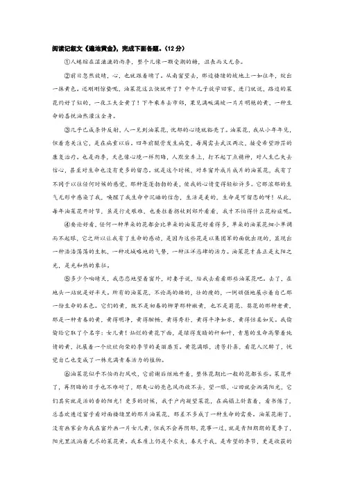 《遍地黄金》阅读练习及答案