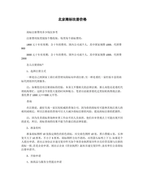 北京商标注册价格