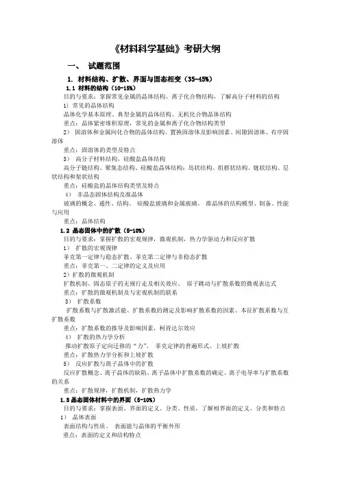 西南石油大学-硕士研究生招生考试-922_材料科学基础 相关知识点