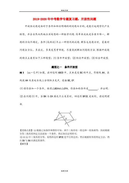 中考数学专题复习题：开放性问题