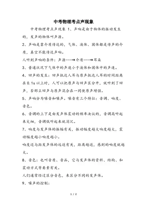 中考物理考点声现象