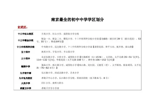 南京市学区划分表初中