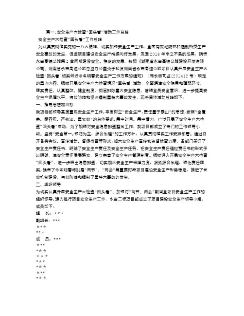 乡镇安全生产大检查回头看工作总结