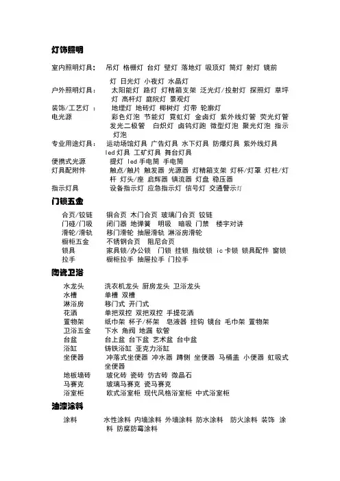 五金建材详细类目
