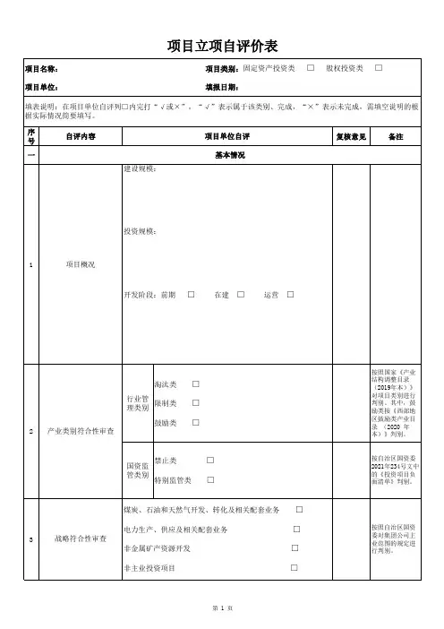 项目立项自评价表(公司3-3)