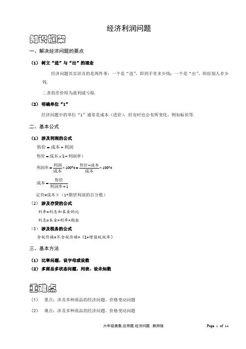 六年级奥数经济利润问题含答案