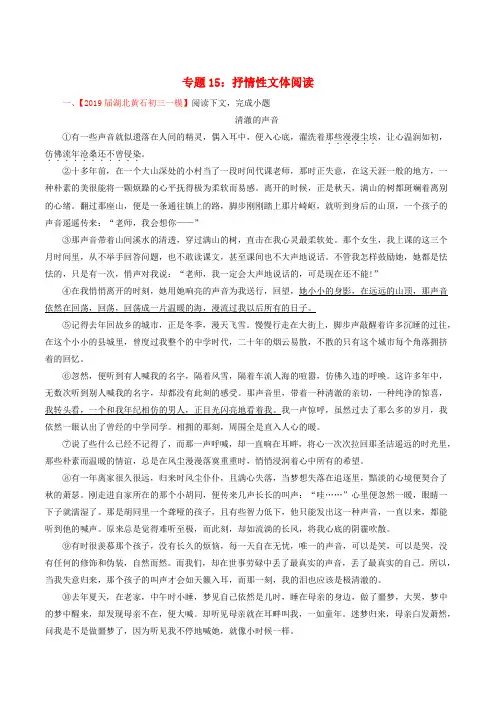 中考语文考前模拟分项汇编专题抒情性文体阅读含解析