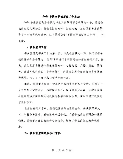2024年民办学校招生工作总结（2篇）