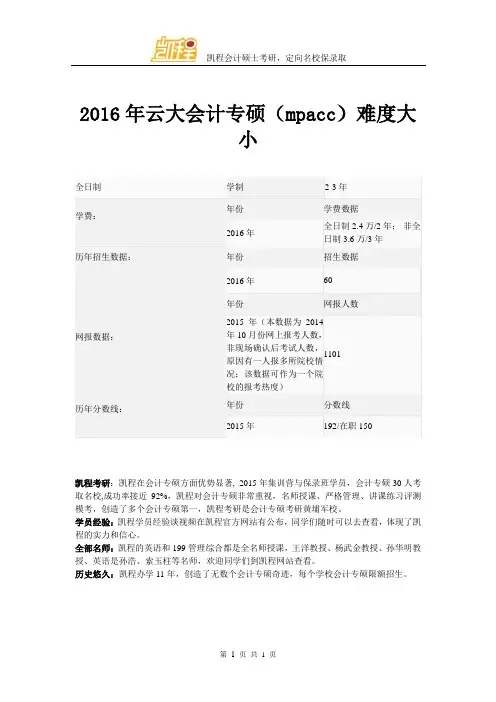 2016年云大会计专硕(mpacc)难度大小