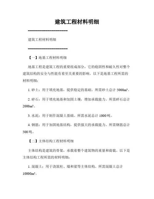 建筑工程材料明细