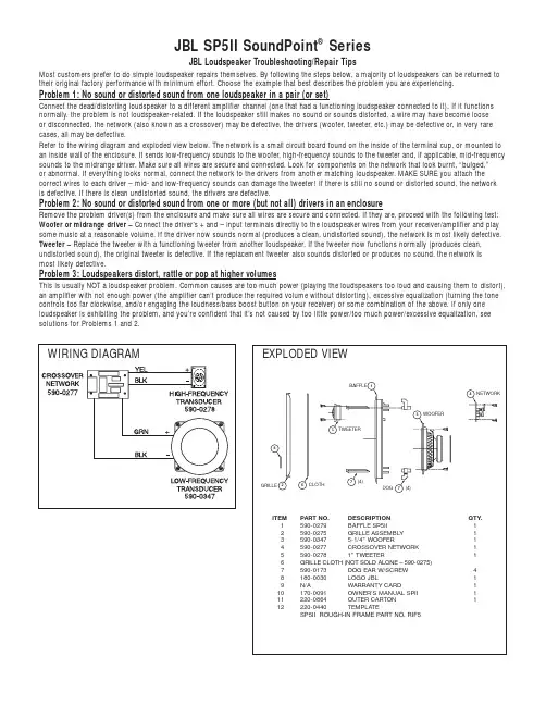 JBL SP5II SoundPoint系列扬声器爆炸视图电路图说明书