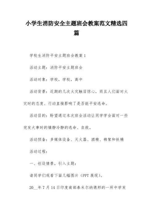 小学生消防安全主题班会教案范文精选四篇