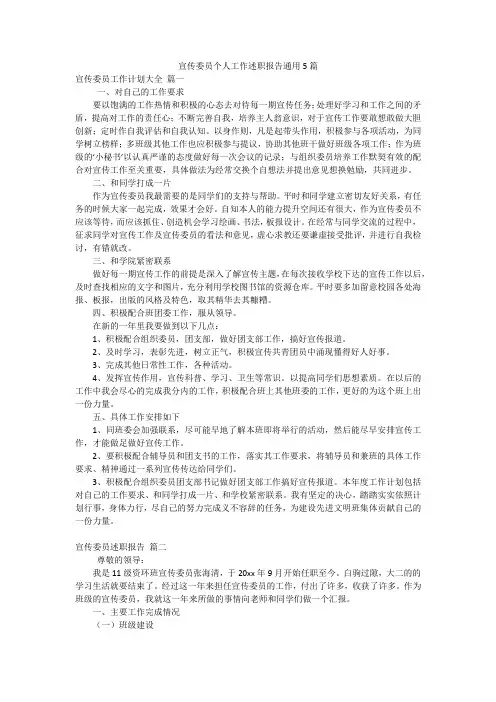 宣传委员个人工作述职报告通用5篇
