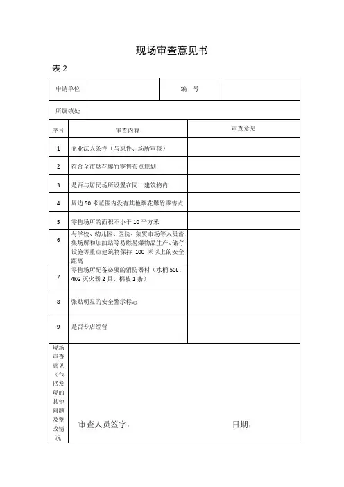 烟花鞭炮证现场审查意见书