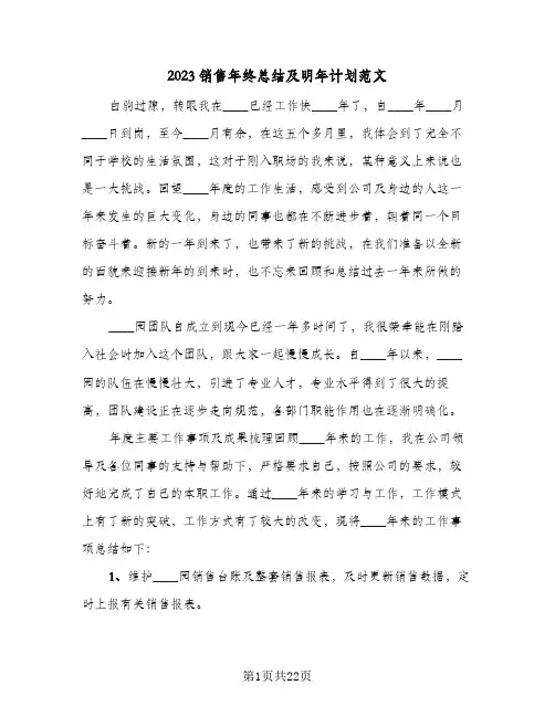 2023销售年终总结及明年计划范文(7篇)