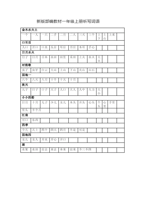 新版部编教材一年级上册听写词语
