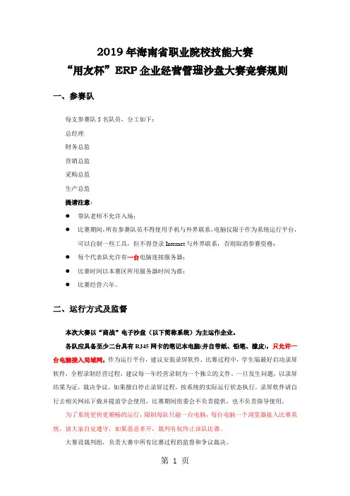 2019年海南省职业院校技能大赛“用友杯”ERP企业经营管理沙盘大赛竞赛规则-10页文档资料