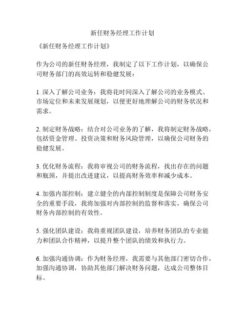 新任财务经理工作计划