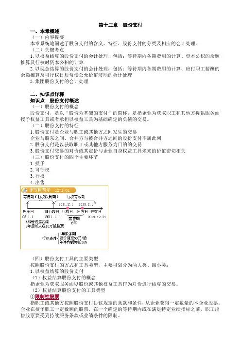 2019年注册会计师考试知识要点分析及考前押题第十二章 股份支付(附习题及答案解析)完整版