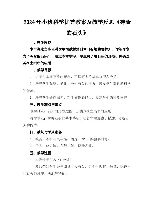 2024年小班科学优秀教案及教学反思《神奇的石头》