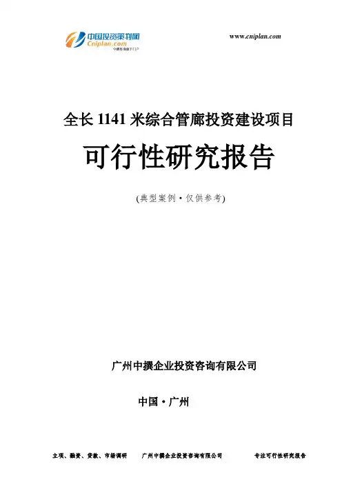 全长1141米综合管廊投资建设项目可行性研究报告-广州中撰咨询