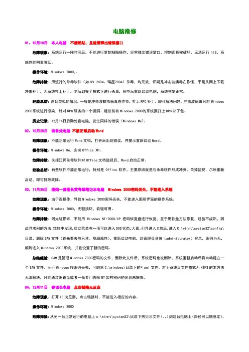 电脑维修记录