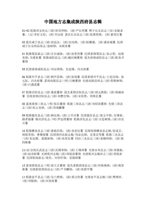 中国地方志集成陕西府县志辑