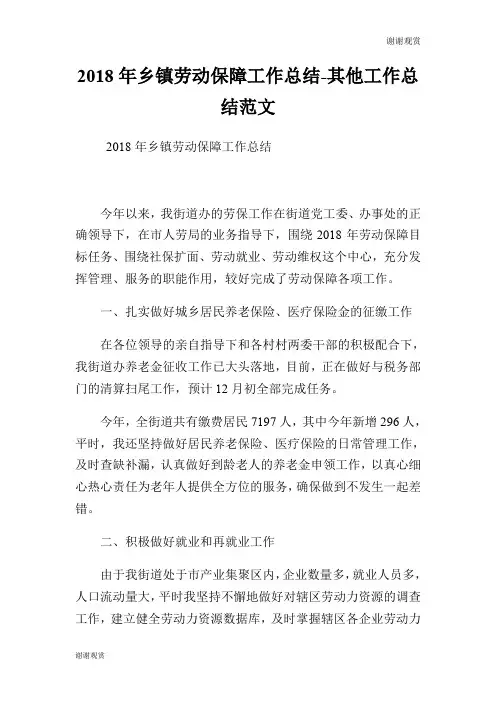 乡镇劳动保障工作总结其他工作总结范文.doc
