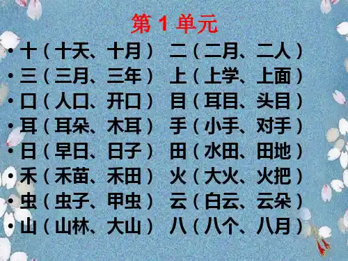 一年级语文上 生字组词、多音字组词、句子、词语搭配、反义词期末复习整理资料ppt(1)