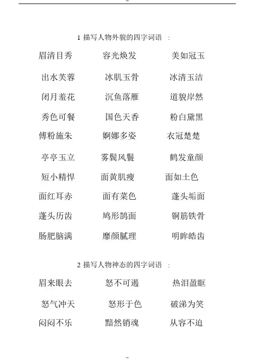 描写人物外貌、神态、动作、语言的四字词语介绍