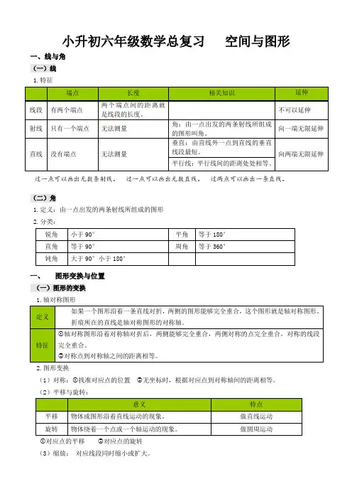 小升初六年级数学总复习   空间与图形--基础知识点+巩固练习+详细答案