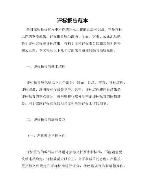 评标报告范本