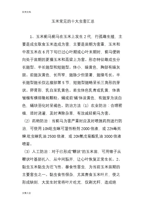 玉米常见地十大虫害汇总情况