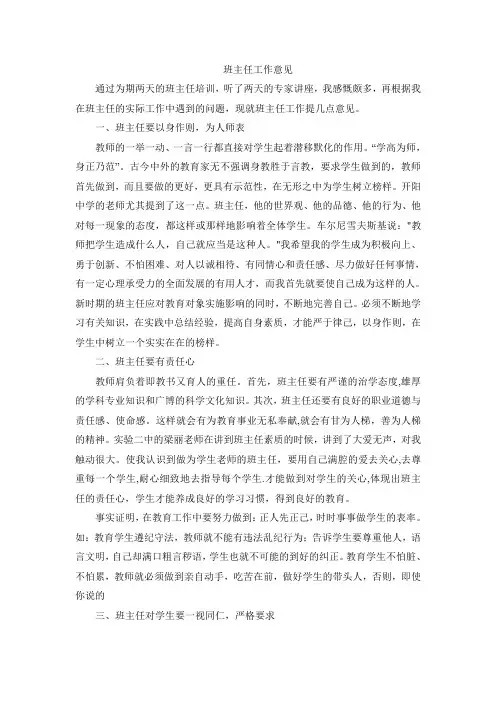 班主任工作意见