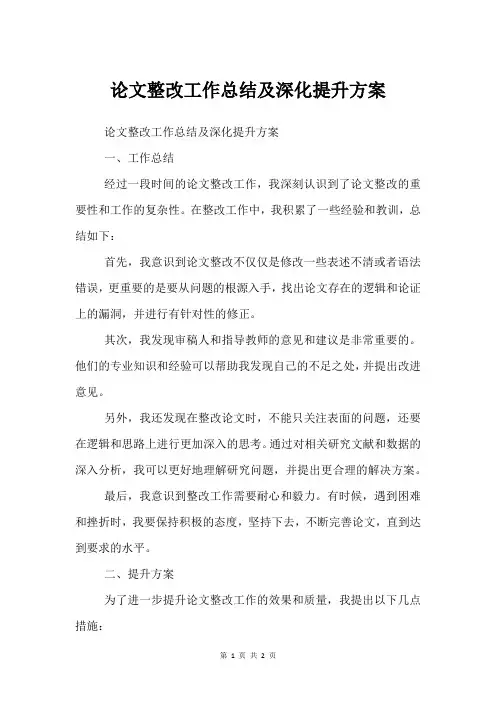 论文整改工作总结及深化提升方案