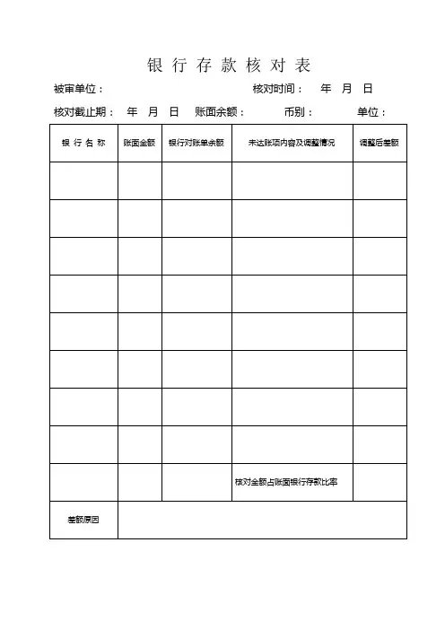 银行存款核对表
