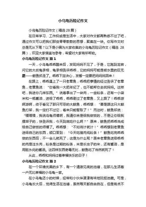 小乌龟历险记作文