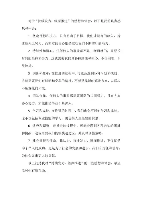 持续发力纵深推进的感想和体会