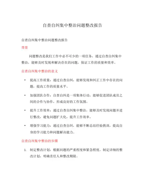自查自纠集中整治问题整改报告