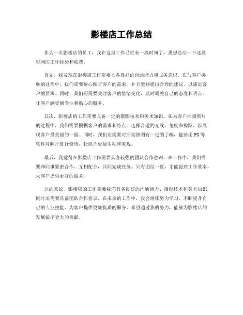 影楼店工作总结