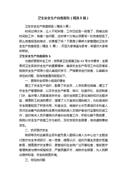 卫生安全生产自查报告（精选5篇）