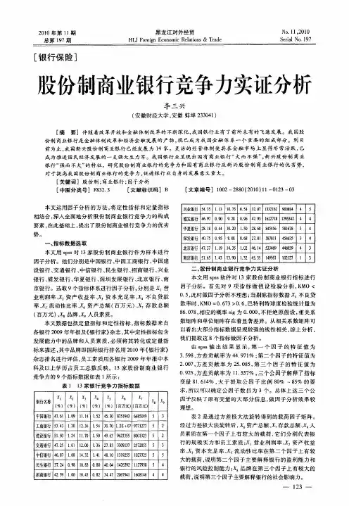 股份制商业银行竞争力实证分析