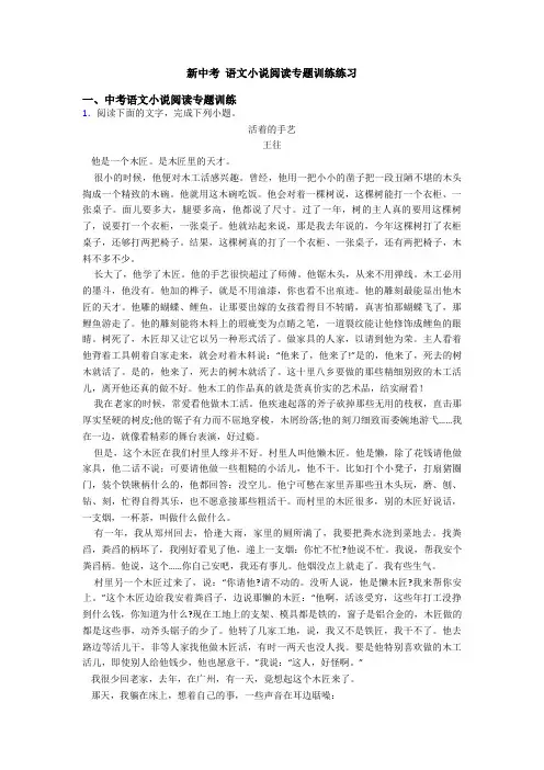 新中考 语文小说阅读专题训练练习