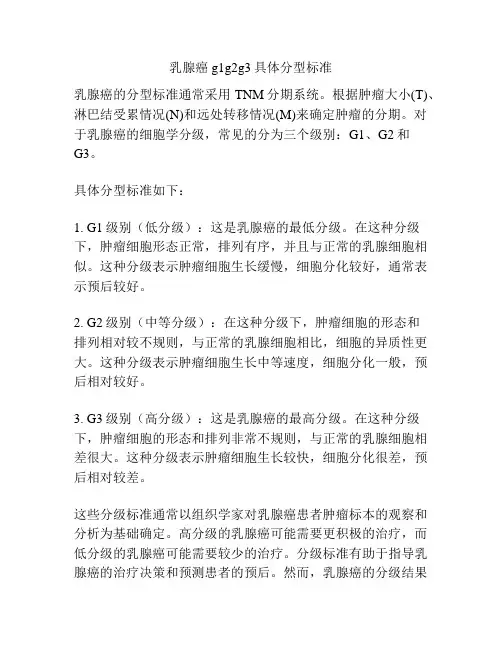 乳腺癌g1g2g3具体分型标准
