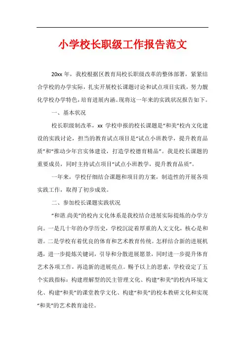 小学校长职级工作报告范文