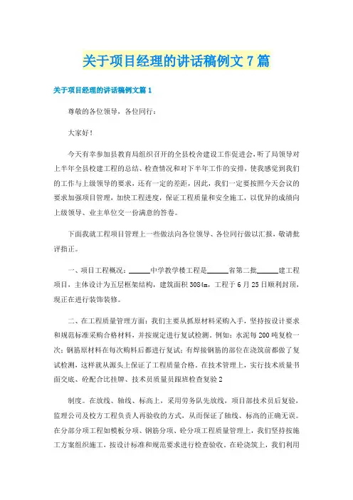 关于项目经理的讲话稿例文7篇