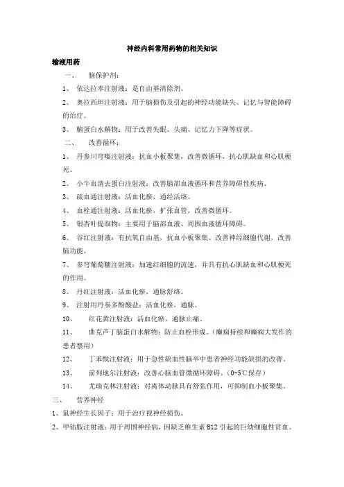 神经内科常用药物的相关知识详解